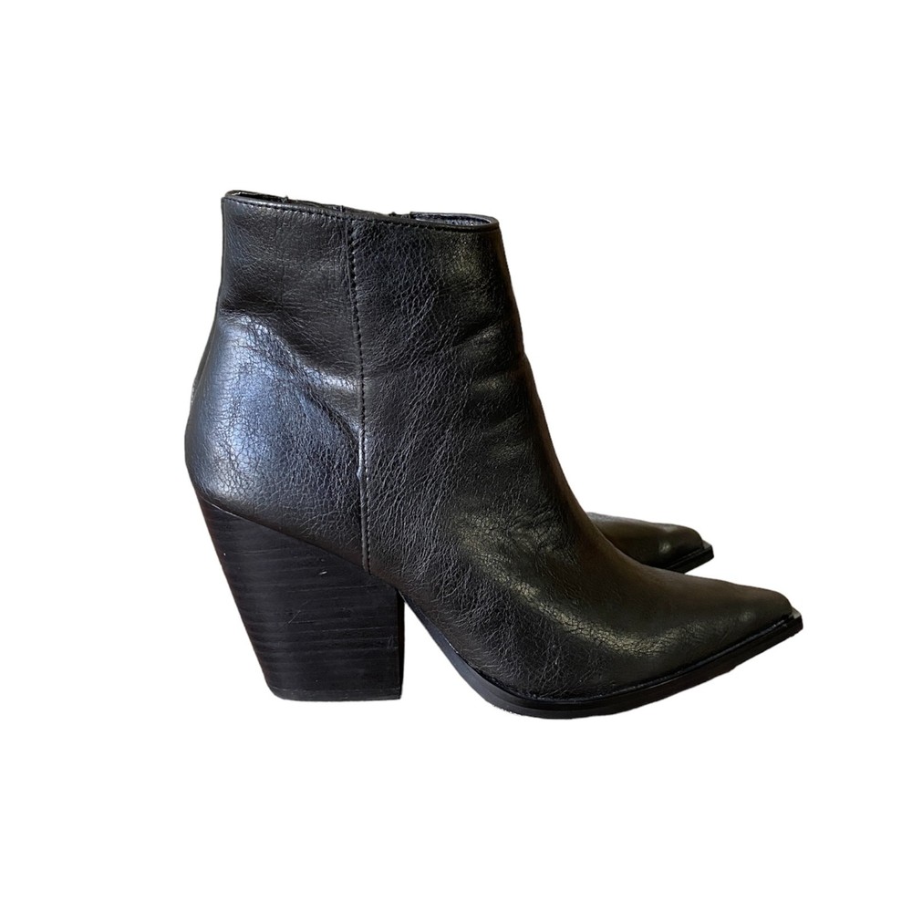 Arider Girl Womens Ankle Boots Black Stacked Heel Side Zip Pointed Toe